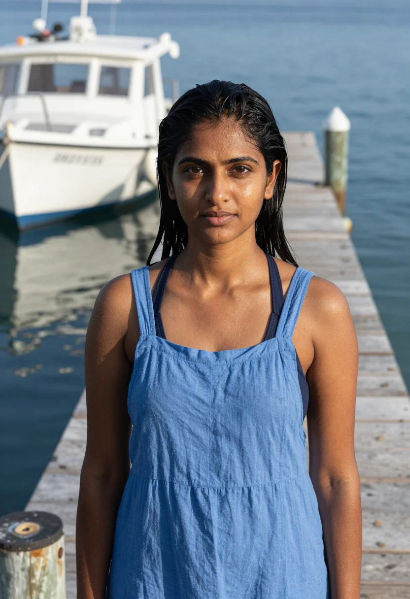 AI znmd laila costa brava diving blue sample — portrait of a woman, an Indian woman in her late twenties wi
