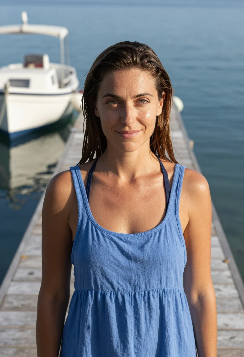 AI znmd laila costa brava diving blue sample — portrait of a woman, a Catalan woman in her early thirties w