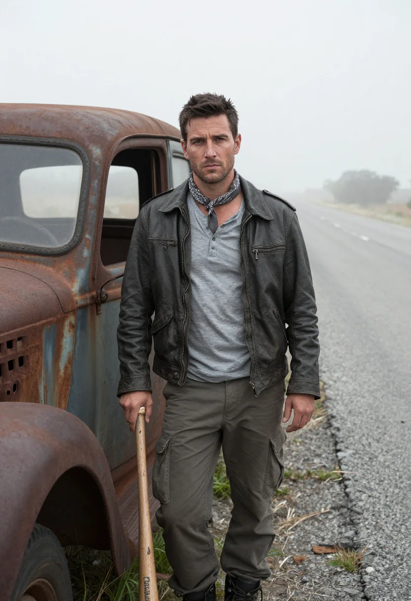 AI zombie apocalypse sample — portrait of a man, three-quarter-length portrait of a Wester