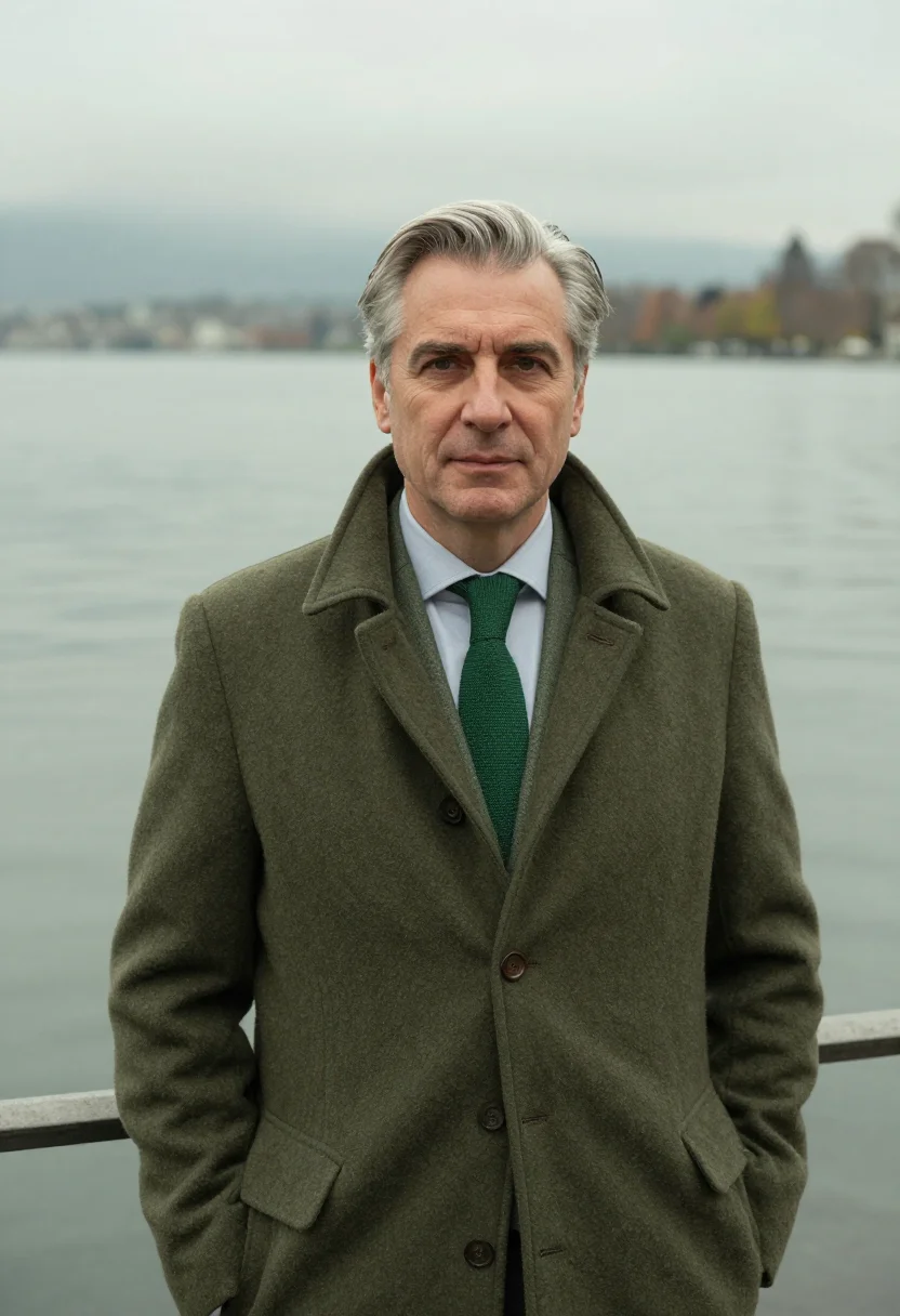 AI zurich banker loden sample — portrait of a man, framed chest-up from the ribs with the bo