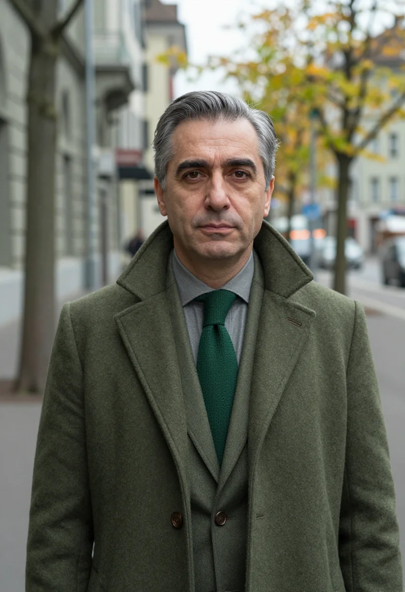 AI zurich banker loden sample — portrait of a man, framed tight on the head and the collar,