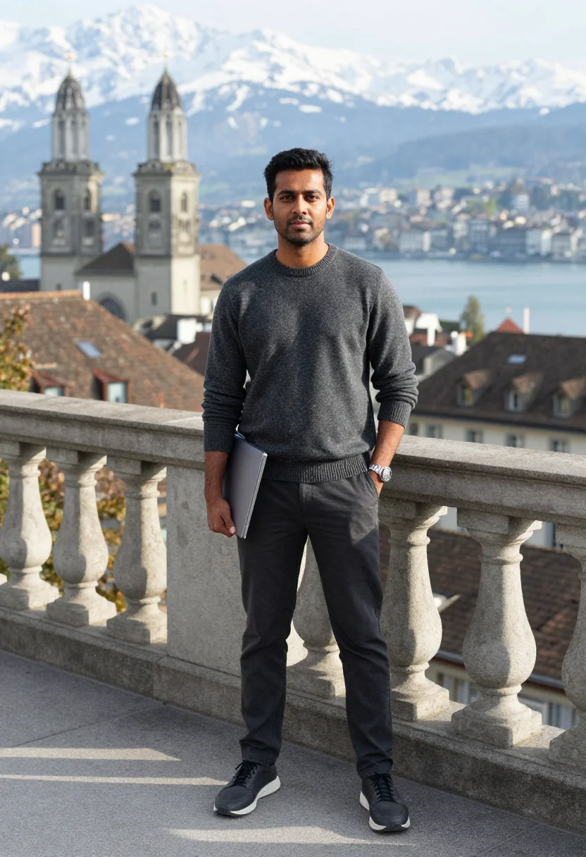 AI zurich engineering sample — portrait of a man, full-length portrait of an Indian man in