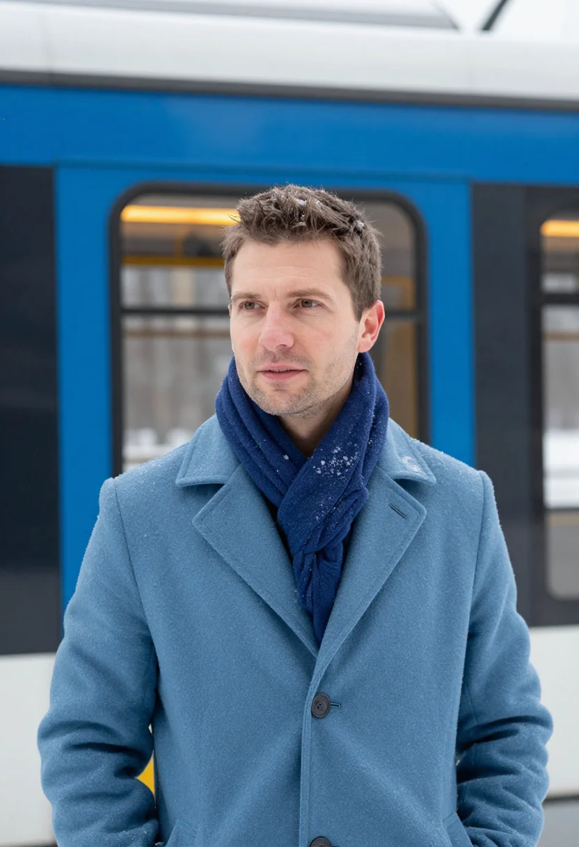 AI zurich tram blue sample — portrait of a man, framed as a tight headshot from the crown