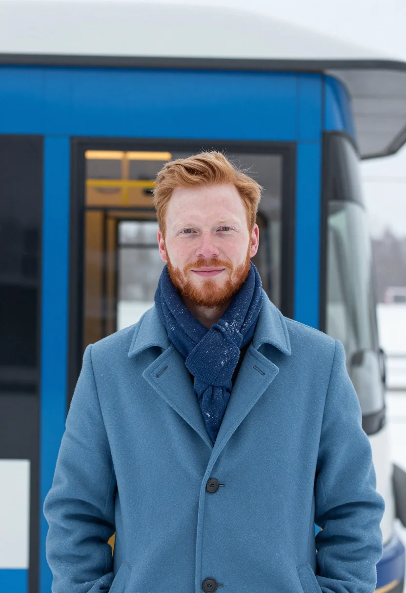 AI zurich tram blue sample — portrait of a man, framed head and shoulders, tighter, the b