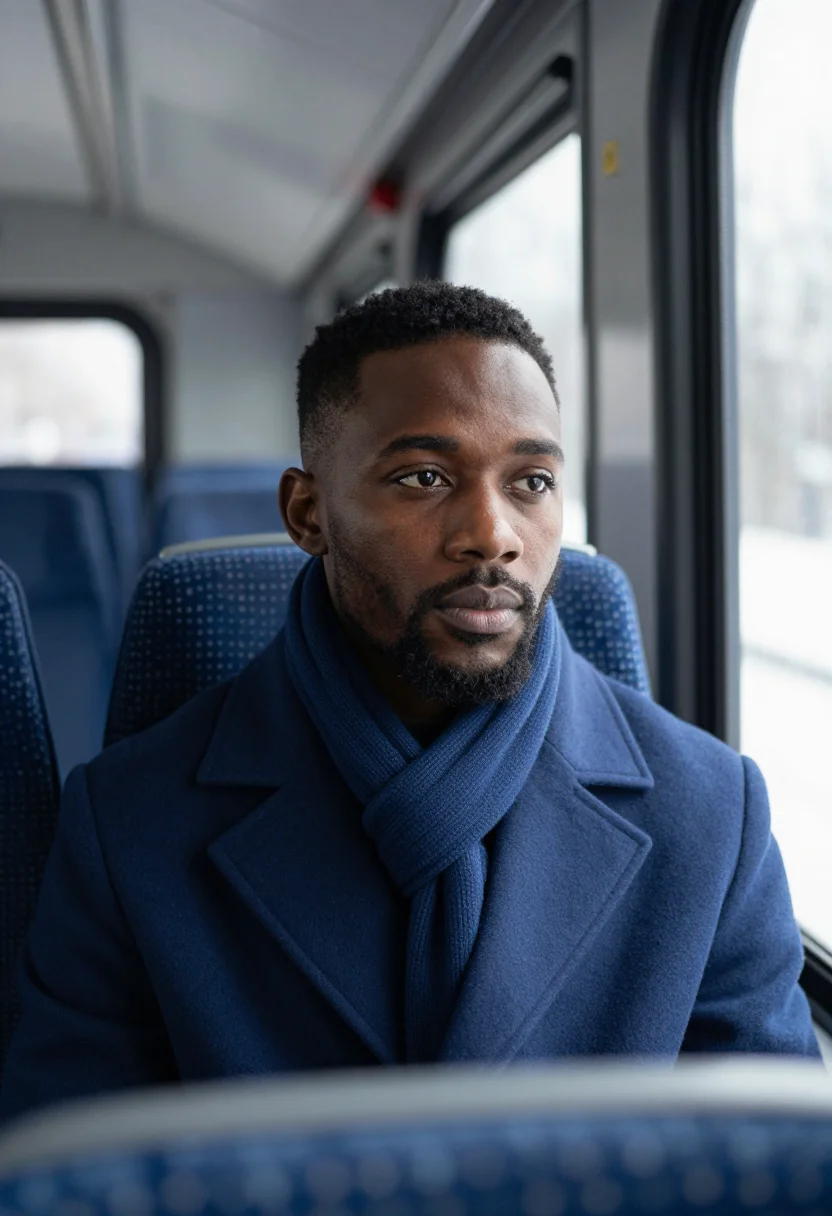 AI zurich tram blue sample — portrait of a man, framed head and shoulders, tighter, the b